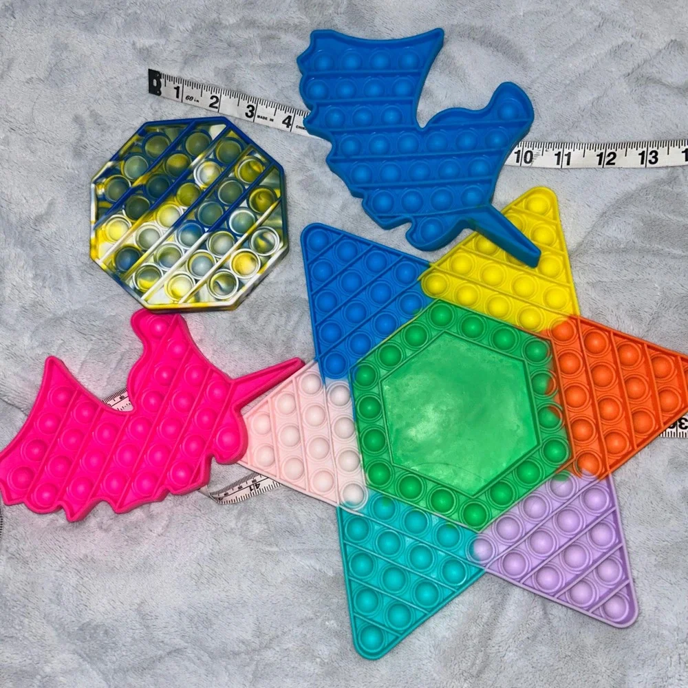 Pop Fidget Toy Bundle 4pc Set Rainbow Star Unicorn Octagon Sensory Stress Relief